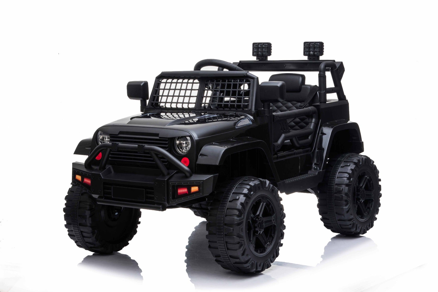 Kinder Elektroauto 12V Offroad Modell 2023 schwarz, hohes Fahrgestell, breiter Sitz, hängende Achsen, Elektroauto für kinder mit 2,4-GHz-Fernbedienung, MP3/USB , LED-Leuchten, elektroauto kinder ab 3-8 jahre