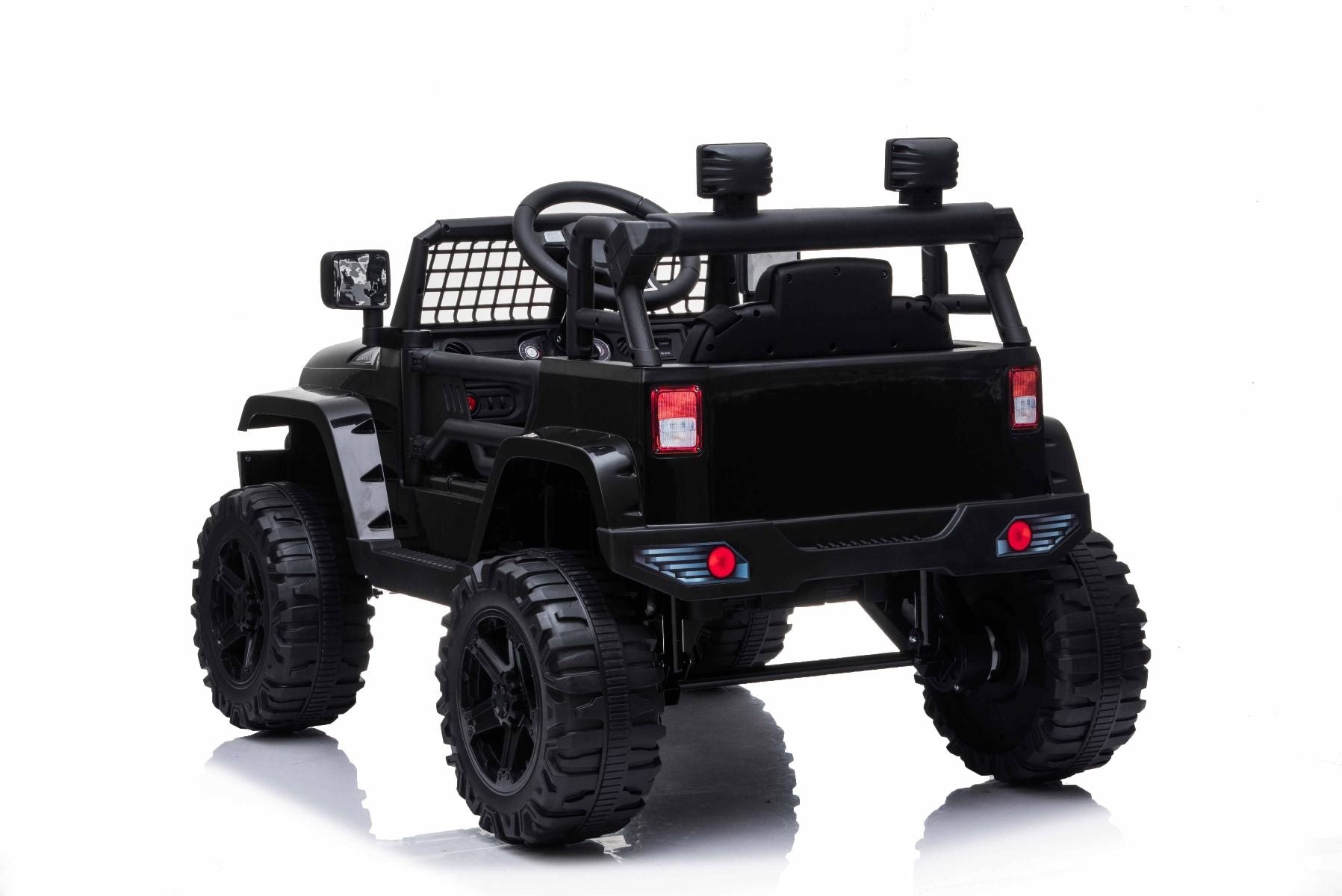 Kinder Elektroauto 12V Offroad Modell 2023 schwarz, hohes Fahrgestell, breiter Sitz, hängende Achsen, Elektroauto für kinder mit 2,4-GHz-Fernbedienung, MP3/USB , LED-Leuchten, elektroauto kinder ab 3-8 jahre