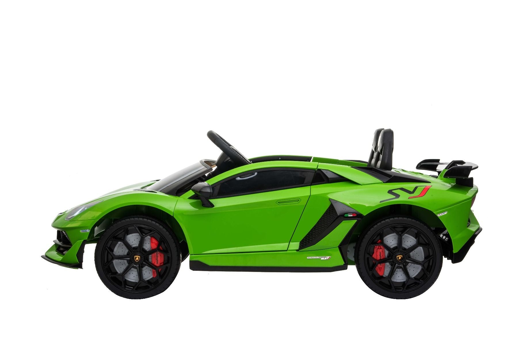 Elektroauto für Kinder Lamborghini Aventador 12V für zwei Benutzer, grün, vertikal öffnende Türen, 2 x 12V Motor, 12V Batterie, 2,4 GHz Fernbedienung, weiche EVA-Räder, Federung, Sanftanlauf, MP3-Player mit USB, Original lizenziert