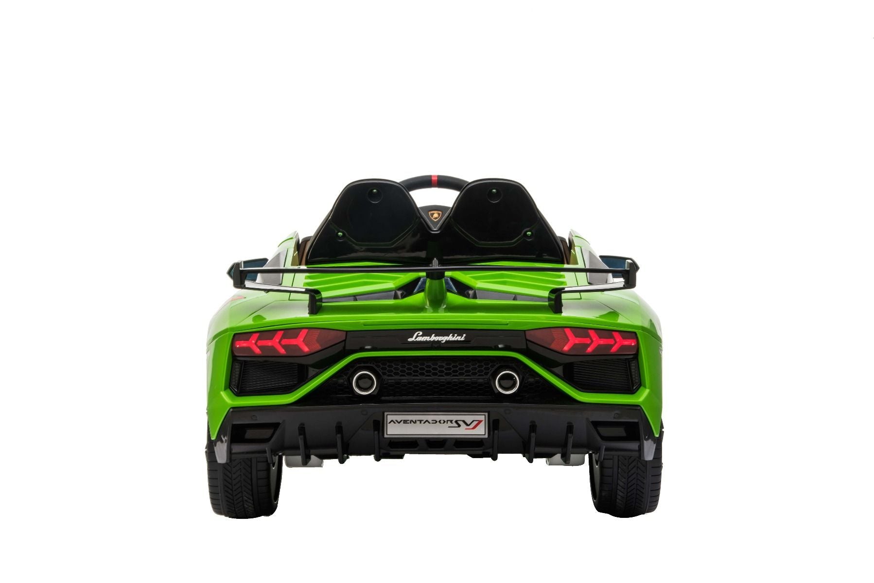 Elektroauto für Kinder Lamborghini Aventador 12V für zwei Benutzer, grün, vertikal öffnende Türen, 2 x 12V Motor, 12V Batterie, 2,4 GHz Fernbedienung, weiche EVA-Räder, Federung, Sanftanlauf, MP3-Player mit USB, Original lizenziert