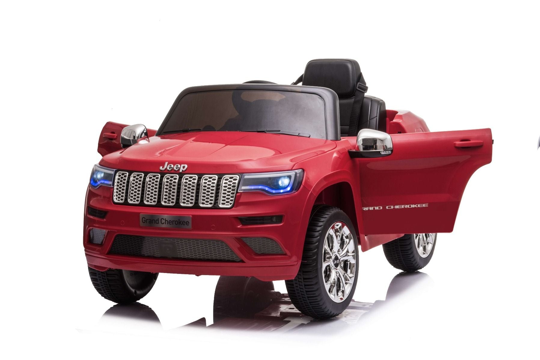 Kinder Elektroauto 12V Jeep Grand Cherokee, Rot, Ledersitz, 2 x 35W Motor, Elektroauto für kinder mit 2,4 GHz Fernbedienung, MP3/USB/AUX Eingang, Elektrofahrzeuge für kinder ab 3 bis 7 jahre