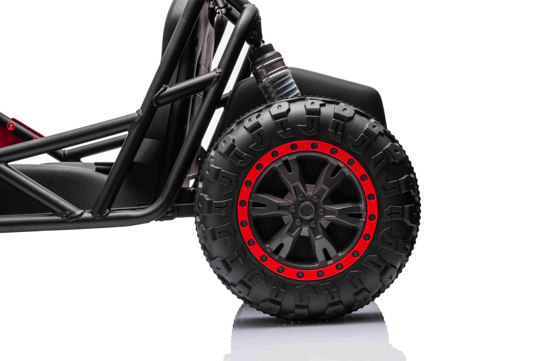 Elektrisches Aufsitz-Sportcart 24V, rot, weiche EVA-Räder, Kunstledersitz, sanfte Drift-Räder, 2 x 50W Motor, 24V Akku, massive Metallkonstruktion
