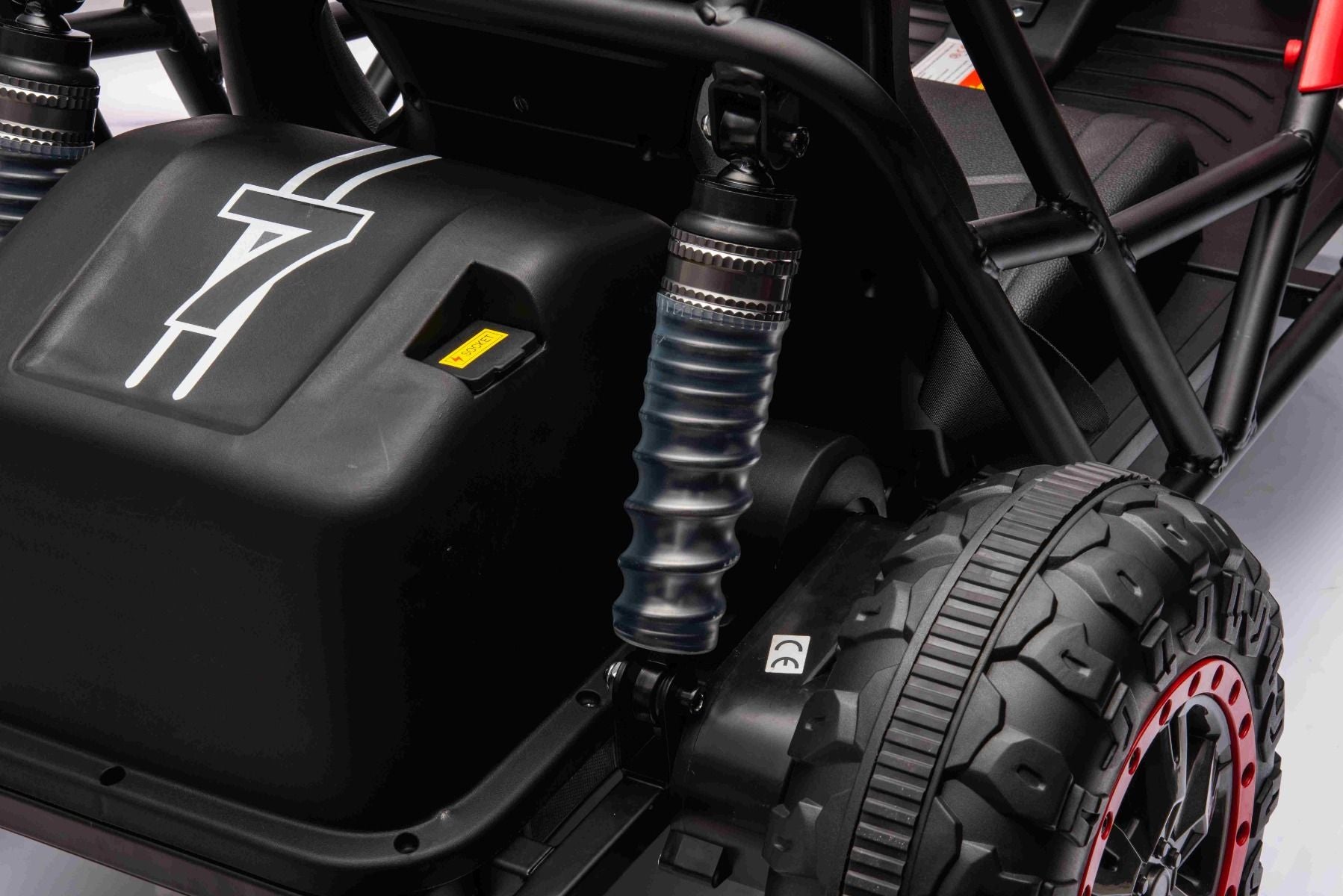 Elektrisches Aufsitz-Sportcart 24V, rot, weiche EVA-Räder, Kunstledersitz, sanfte Drift-Räder, 2 x 50W Motor, 24V Akku, massive Metallkonstruktion