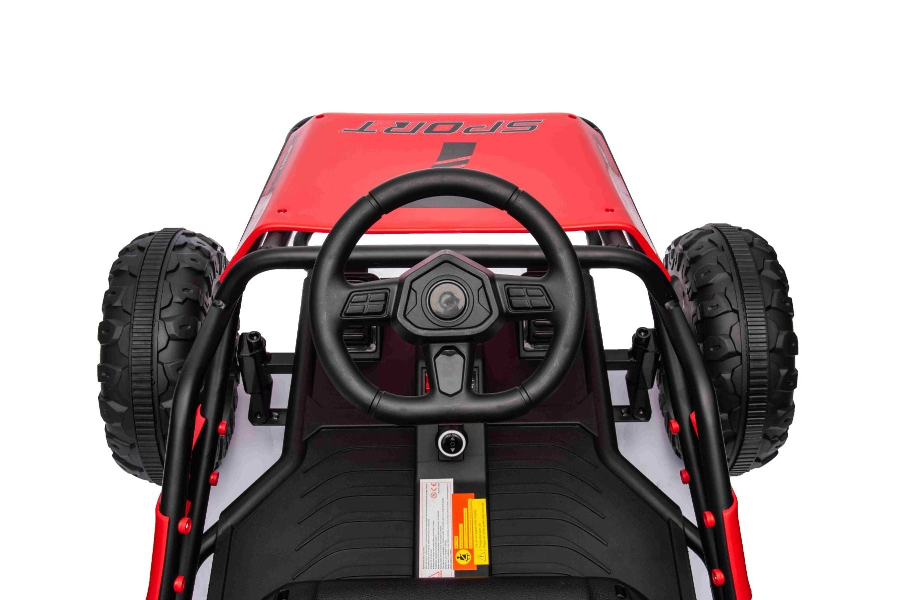 Elektrisches Aufsitz-Sportcart 24V, rot, weiche EVA-Räder, Kunstledersitz, sanfte Drift-Räder, 2 x 50W Motor, 24V Akku, massive Metallkonstruktion