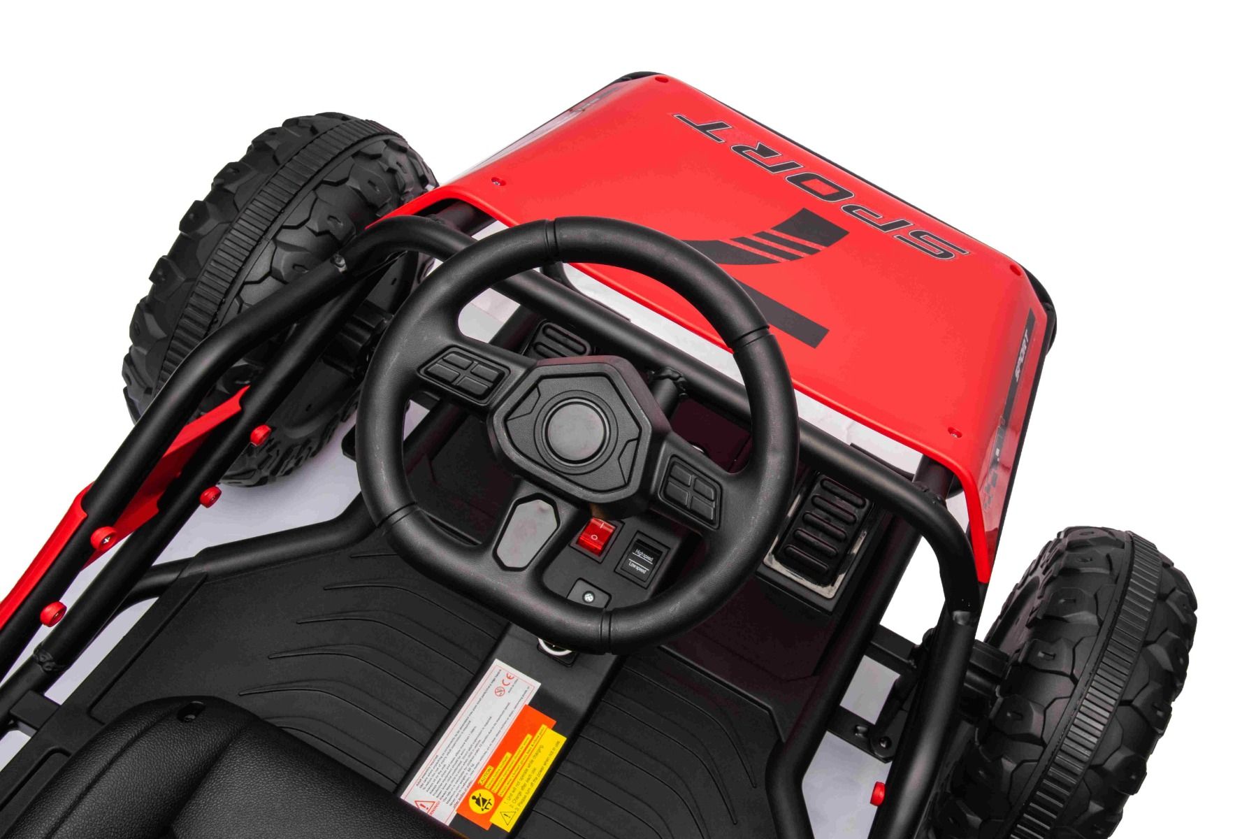 Elektrisches Aufsitz-Sportcart 24V, rot, weiche EVA-Räder, Kunstledersitz, sanfte Drift-Räder, 2 x 50W Motor, 24V Akku, massive Metallkonstruktion