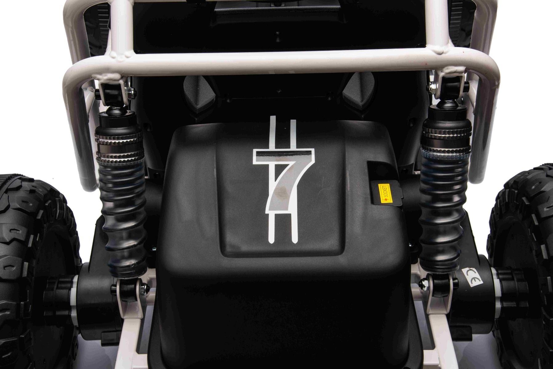 Elektrisches Aufsitz-Sportcart 24V, Weiß, weiche EVA-Räder, Kunstledersitz, sanfte Drift-Räder, 2 x 50W Motor, 24V Akku, massive Metallkonstruktion