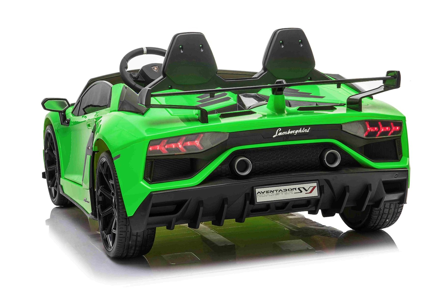 Elektroauto für Kinder Lamborghini Aventador 24V für zwei Benutzer, grün lackiert, MP4-Player, vertikal öffnende Türen, 2 x 45W Motor, 24V Batterie, 2,4 GHz Fernbedienung, weiche EVA-Räder, Federung, Sanftanlauf, originale Lizenz