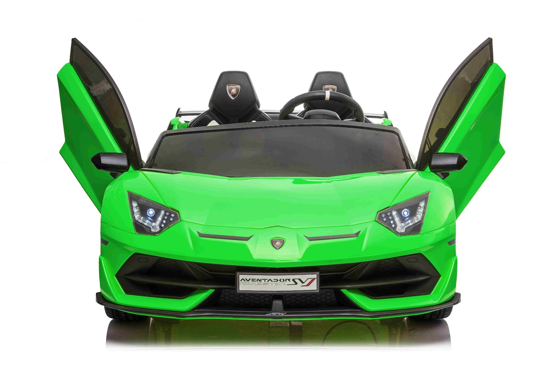 Elektroauto für Kinder Lamborghini Aventador 24V für zwei Benutzer, grün lackiert, MP4-Player, vertikal öffnende Türen, 2 x 45W Motor, 24V Batterie, 2,4 GHz Fernbedienung, weiche EVA-Räder, Federung, Sanftanlauf, originale Lizenz