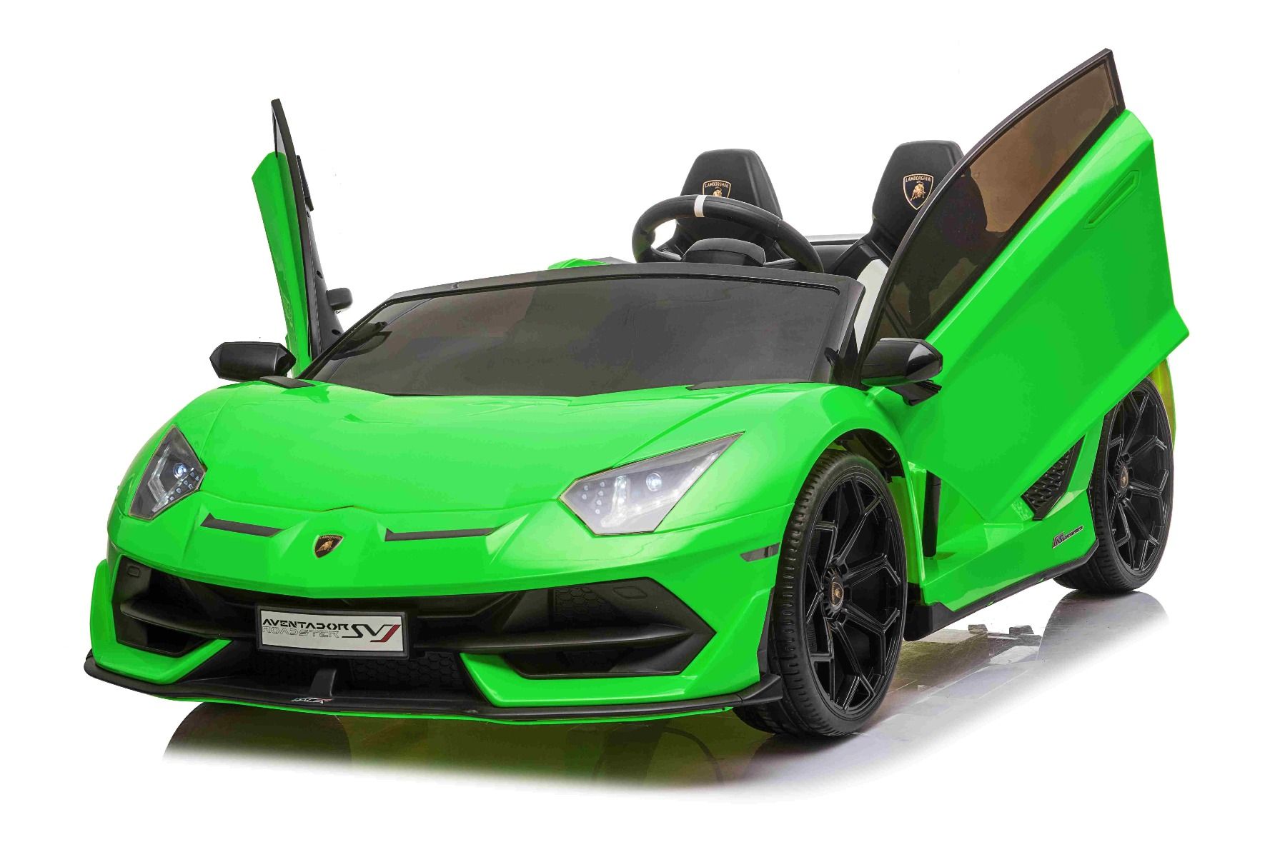 Elektroauto für Kinder Lamborghini Aventador 24V für zwei Benutzer, grün lackiert, MP4-Player, vertikal öffnende Türen, 2 x 45W Motor, 24V Batterie, 2,4 GHz Fernbedienung, weiche EVA-Räder, Federung, Sanftanlauf, originale Lizenz