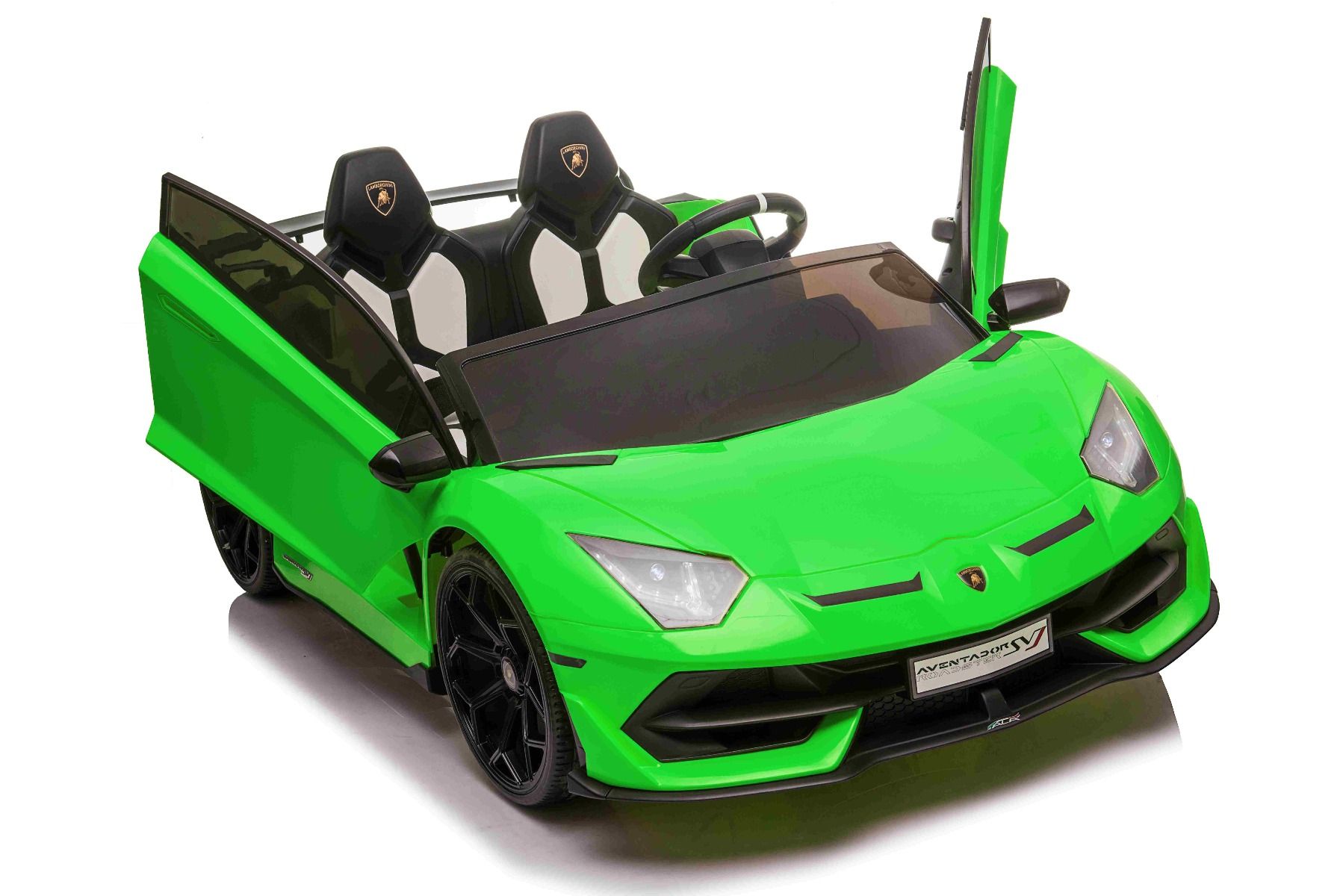 Elektroauto für Kinder Lamborghini Aventador 24V für zwei Benutzer, grün lackiert, MP4-Player, vertikal öffnende Türen, 2 x 45W Motor, 24V Batterie, 2,4 GHz Fernbedienung, weiche EVA-Räder, Federung, Sanftanlauf, originale Lizenz