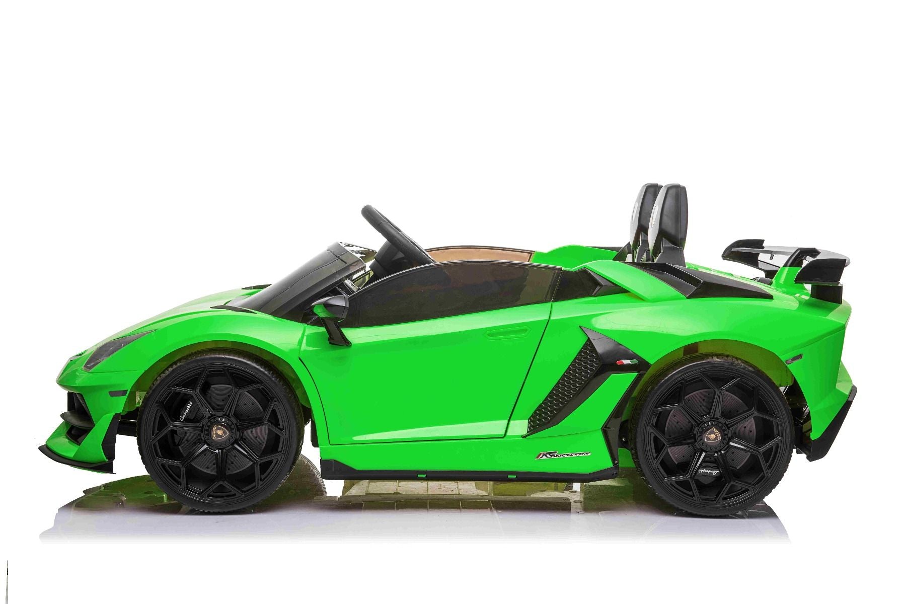Elektroauto für Kinder Lamborghini Aventador 24V für zwei Benutzer, grün lackiert, MP4-Player, vertikal öffnende Türen, 2 x 45W Motor, 24V Batterie, 2,4 GHz Fernbedienung, weiche EVA-Räder, Federung, Sanftanlauf, originale Lizenz