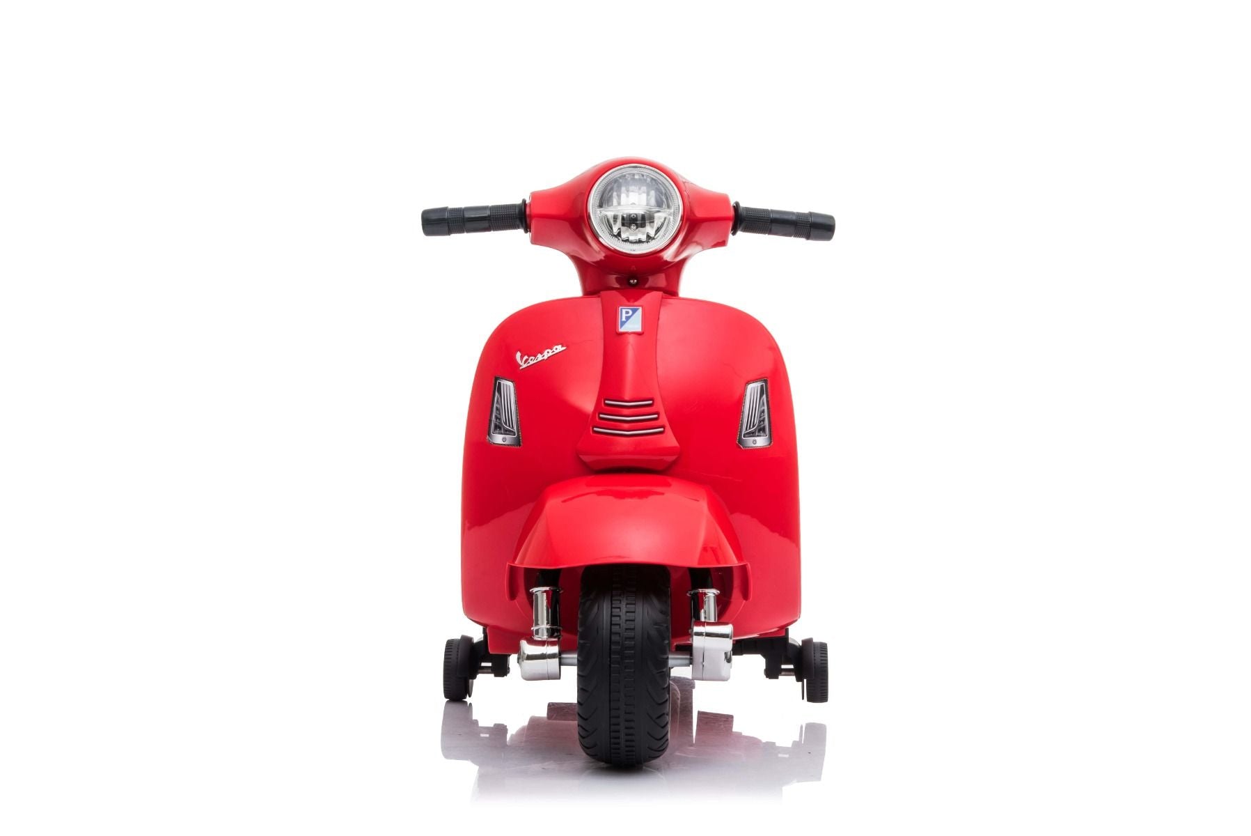 Elektro-Rutschroller Vespa GTS, rot, mit Hilfsrädern, lizenziert, 6-V-Batterie, Ledersitz, 30-W-Motor