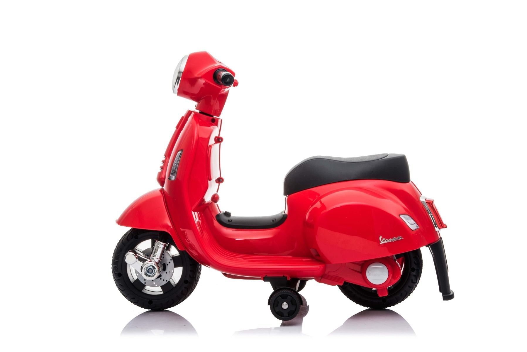 Elektro-Rutschroller Vespa GTS, rot, mit Hilfsrädern, lizenziert, 6-V-Batterie, Ledersitz, 30-W-Motor