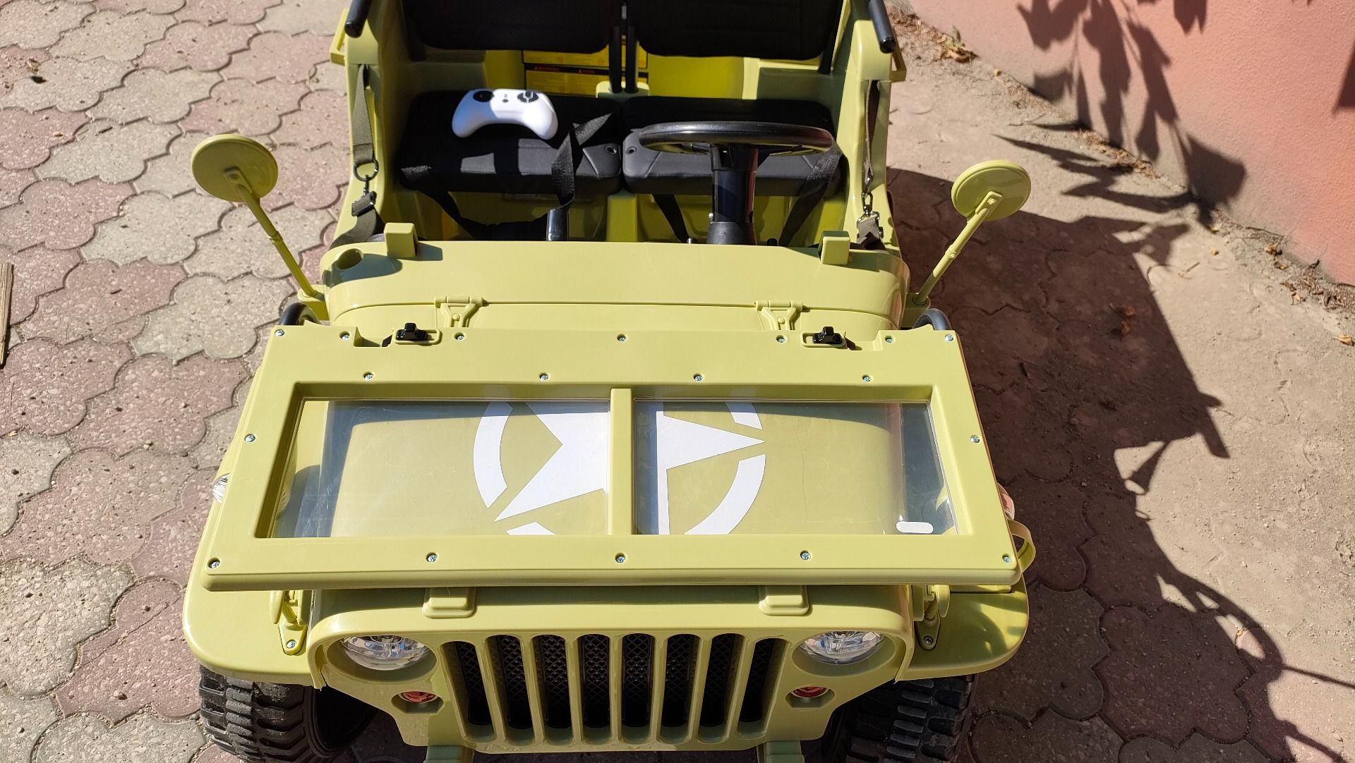 RIRICAR 4x4 Kinder Elektroauto 12V USA Army, 3 sitzer, Elektroauto für Kinder mit 2,4GHz Fernbedienung, MP3/USB/SD, Elektrofahrzeug Kinder ab 3-8 Jahre