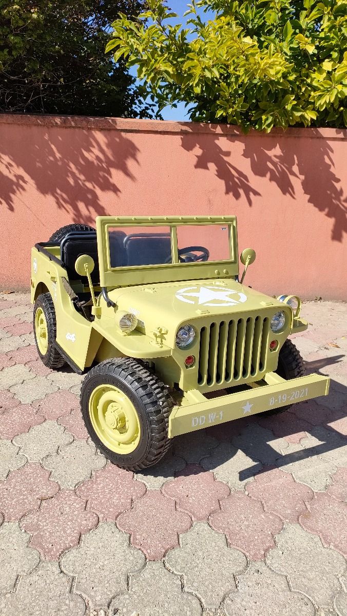 RIRICAR 4x4 Kinder Elektroauto 12V USA Army, 3 sitzer, Elektroauto für Kinder mit 2,4GHz Fernbedienung, MP3/USB/SD, Elektrofahrzeug Kinder ab 3-8 Jahre