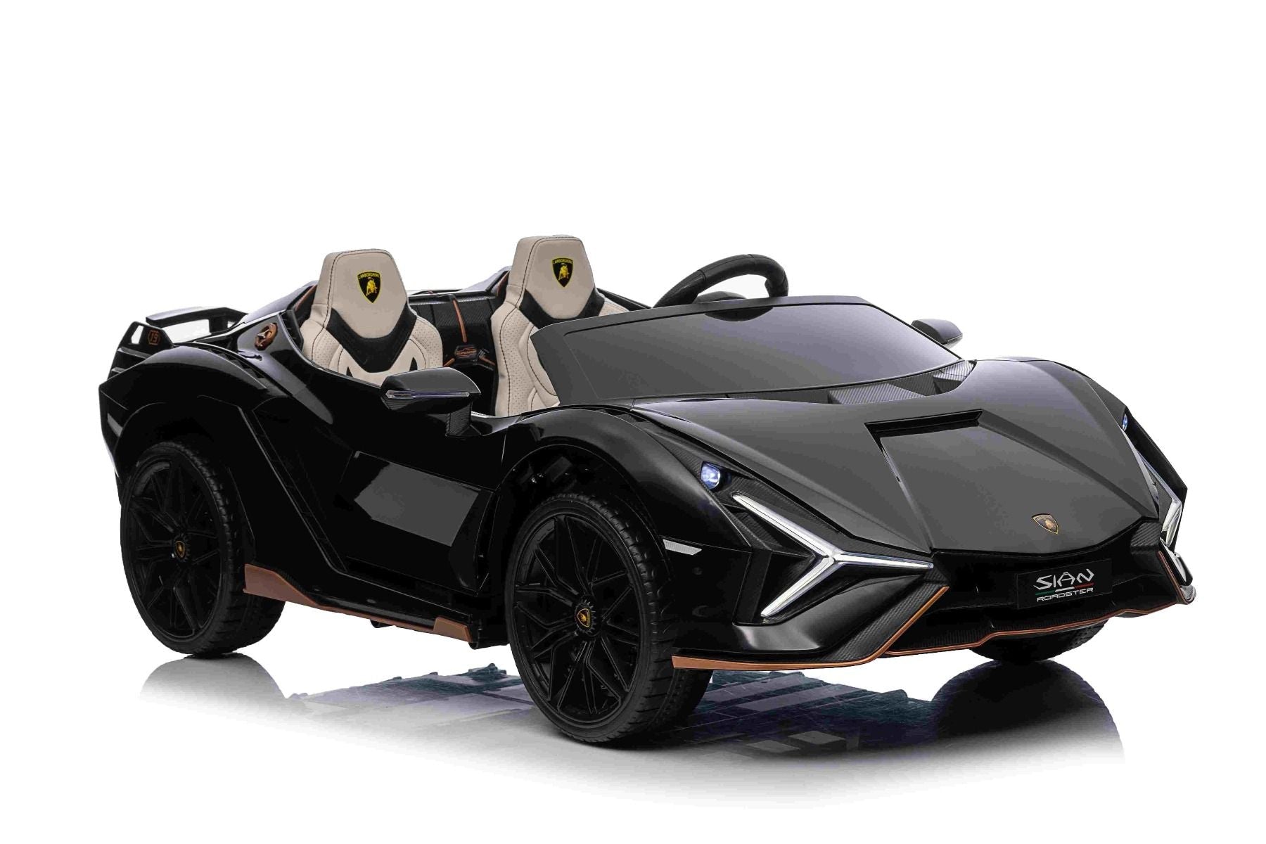 Elektro-Rutschauto Lamborghini Sian 4X4, schwarz, 12 V, 2,4 GHz-Fernbedienung, USB-/AUX-Eingang, Bluetooth, Federung, vertikal öffnende Türen, weiche EVA-Räder, LED-Leuchten, ORIGINAL-Lizenz
