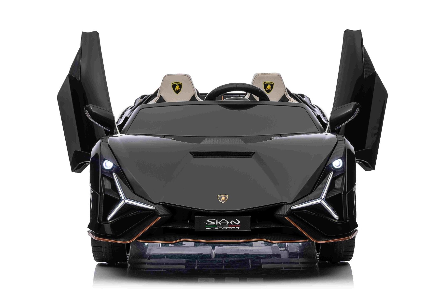 Elektro-Rutschauto Lamborghini Sian 4X4, schwarz, 12 V, 2,4 GHz-Fernbedienung, USB-/AUX-Eingang, Bluetooth, Federung, vertikal öffnende Türen, weiche EVA-Räder, LED-Leuchten, ORIGINAL-Lizenz