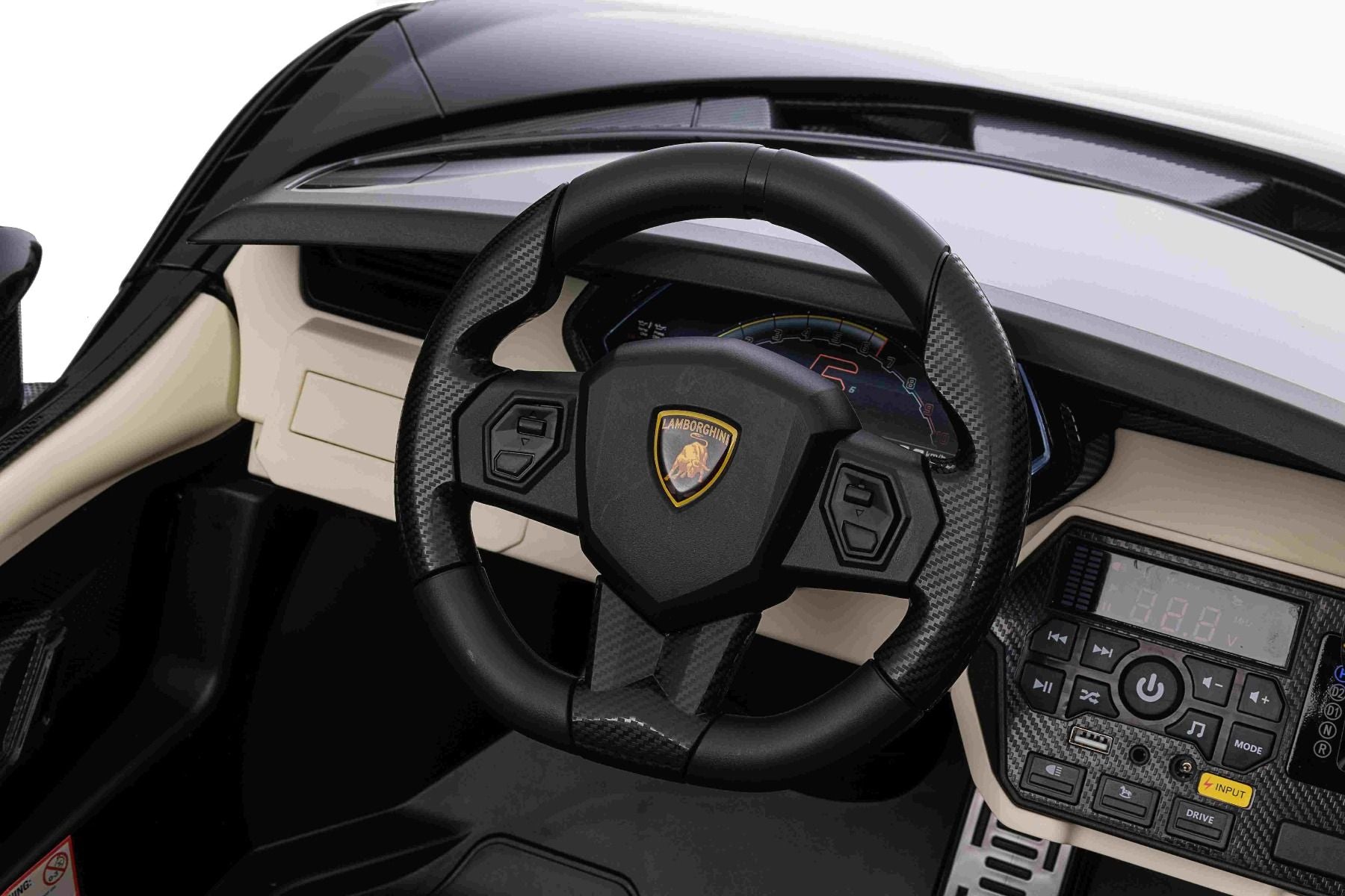 Elektro-Rutschauto Lamborghini Sian 4X4, schwarz, 12 V, 2,4 GHz-Fernbedienung, USB-/AUX-Eingang, Bluetooth, Federung, vertikal öffnende Türen, weiche EVA-Räder, LED-Leuchten, ORIGINAL-Lizenz