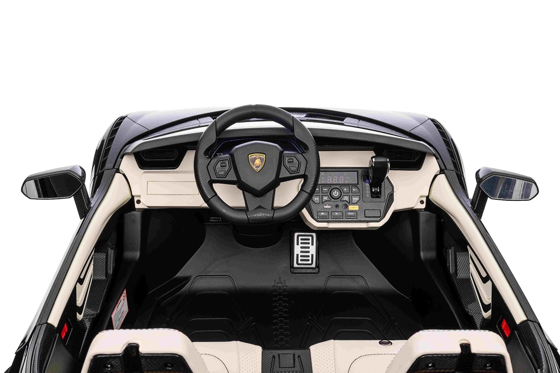 Elektro-Rutschauto Lamborghini Sian 4X4, schwarz, 12 V, 2,4 GHz-Fernbedienung, USB-/AUX-Eingang, Bluetooth, Federung, vertikal öffnende Türen, weiche EVA-Räder, LED-Leuchten, ORIGINAL-Lizenz