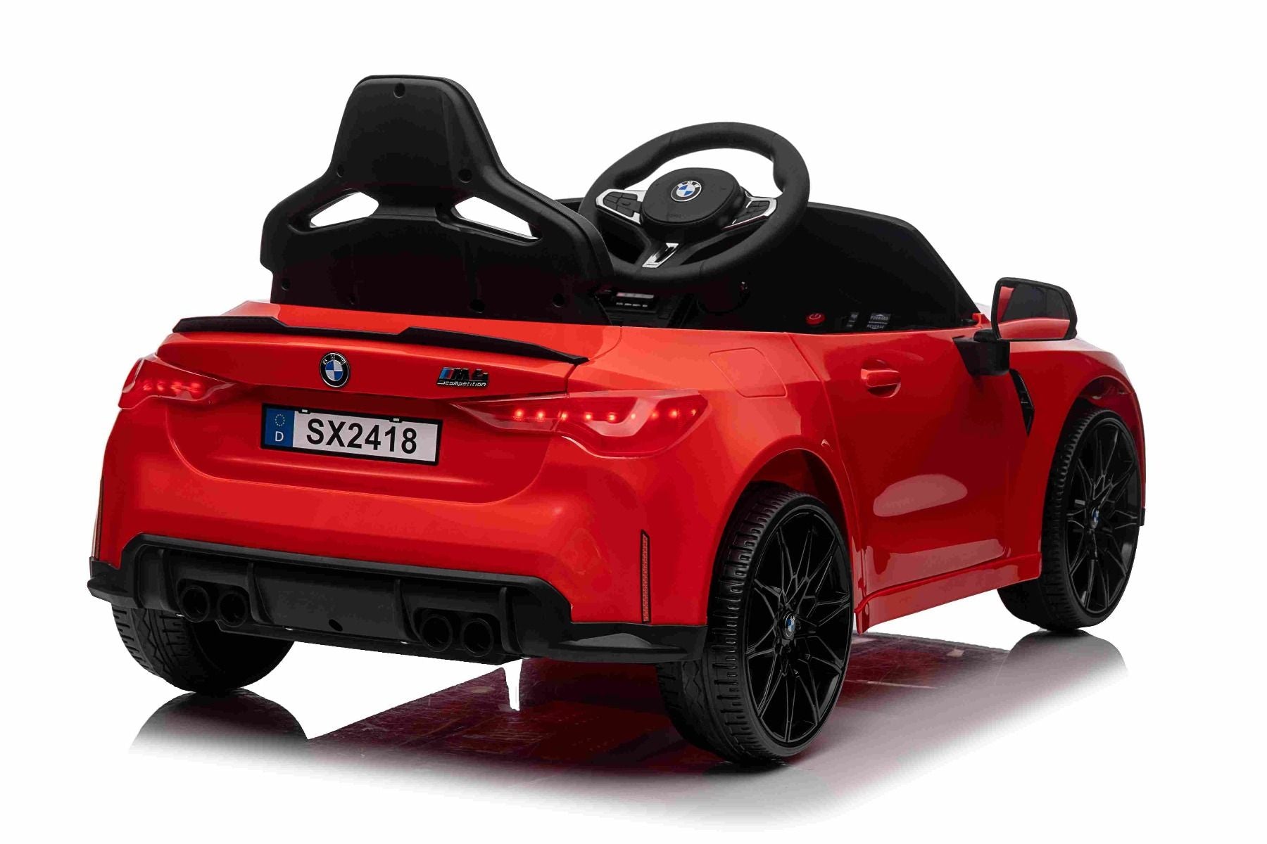 Elektro-Rutschauto BMW M4, rot, 2,4-GHz-Fernbedienung, USB-/Aux-Eingang, Federung, 12-V-Batterie, LED-Leuchten, 2 x Motor, ORIGINAL-Lizenz