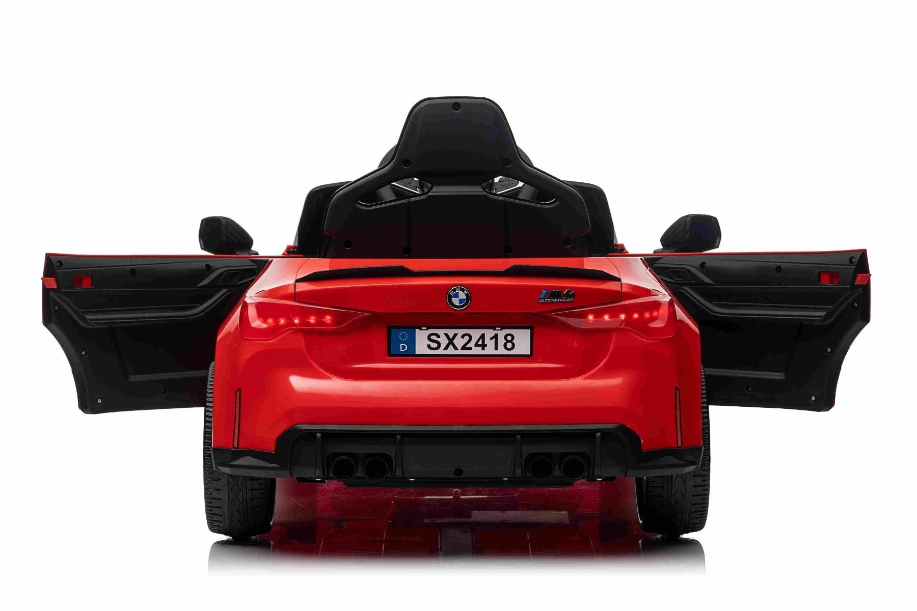 Elektro-Rutschauto BMW M4, rot, 2,4-GHz-Fernbedienung, USB-/Aux-Eingang, Federung, 12-V-Batterie, LED-Leuchten, 2 x Motor, ORIGINAL-Lizenz