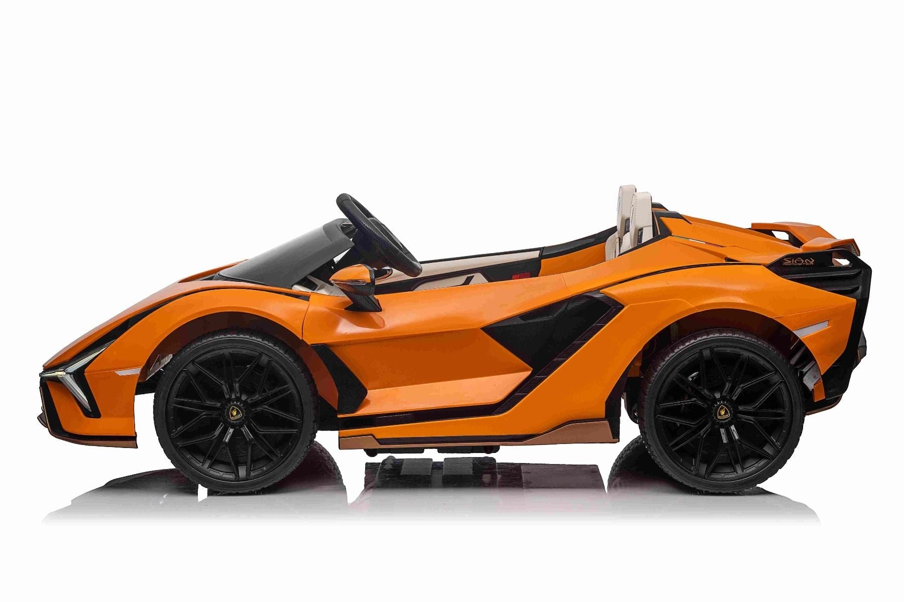 Elektro-Rutschauto Lamborghini Sian 4X4, orange, 12 V, 2,4 GHz-Fernbedienung, USB-/AUX-Eingang, Bluetooth, Federung, vertikal öffnende Türen, weiche EVA-Räder, LED-Leuchten, ORIGINAL-Lizenz