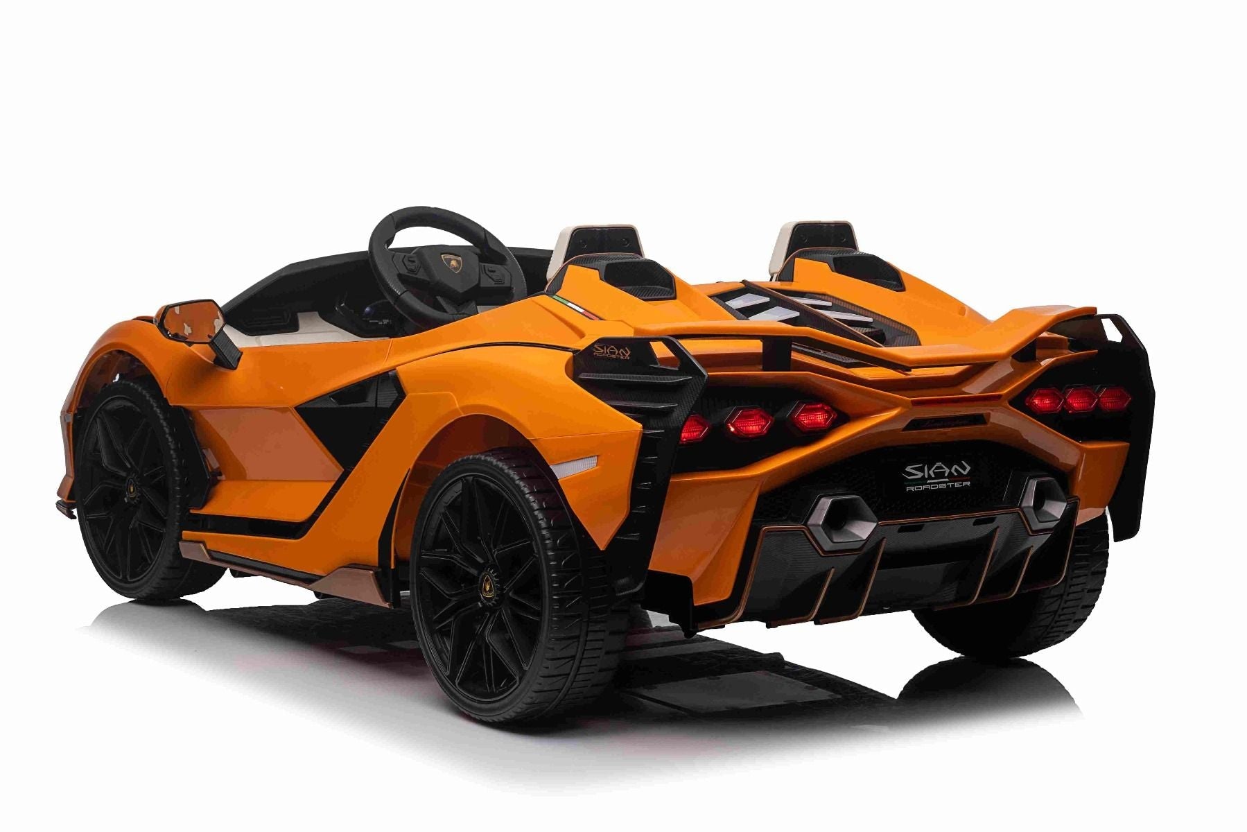 Elektro-Rutschauto Lamborghini Sian 4X4, orange, 12 V, 2,4 GHz-Fernbedienung, USB-/AUX-Eingang, Bluetooth, Federung, vertikal öffnende Türen, weiche EVA-Räder, LED-Leuchten, ORIGINAL-Lizenz