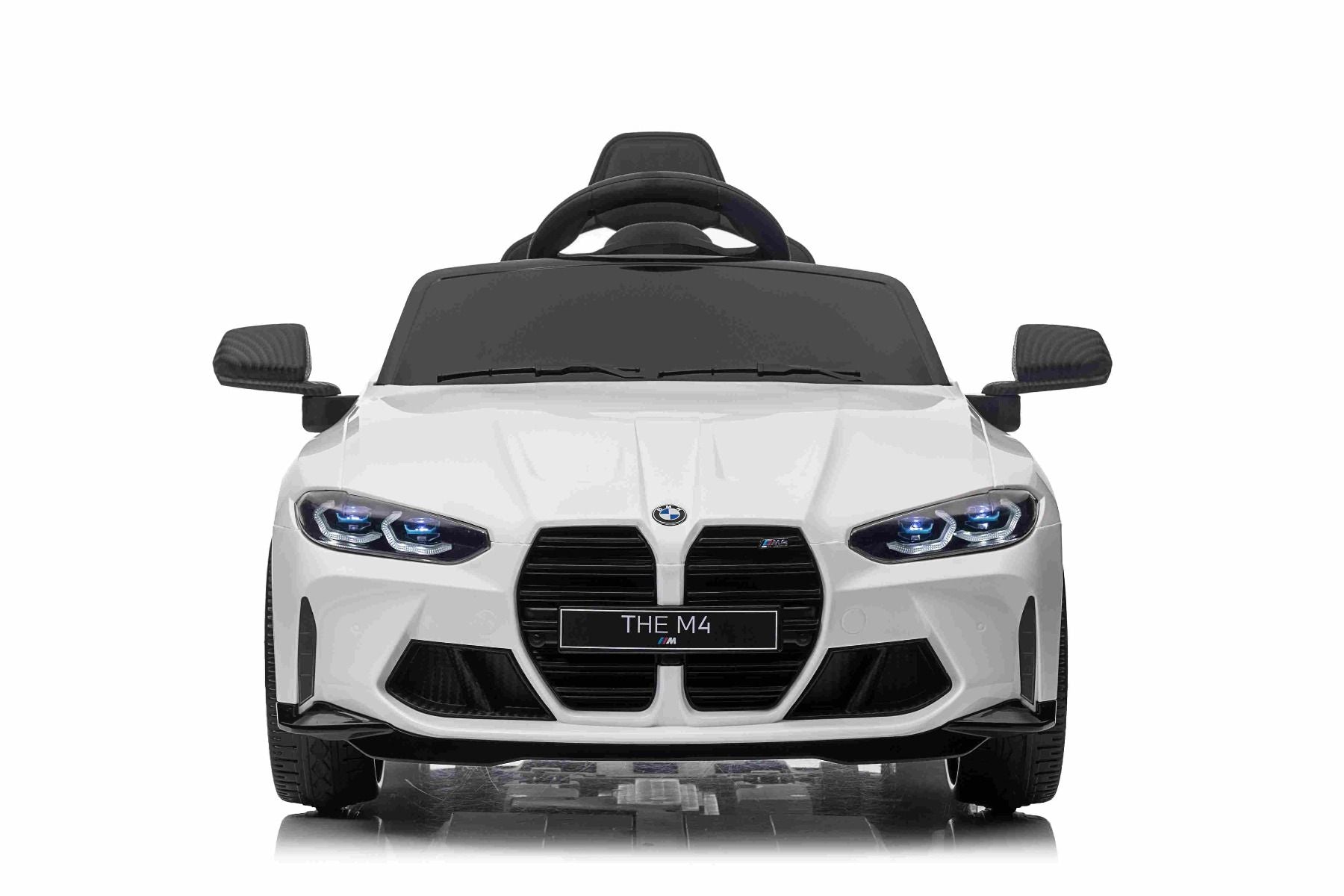 Elektro-Rutschauto BMW M4, weiß, 2,4-GHz-Fernbedienung, USB-/Aux-Eingang, Federung, 12-V-Batterie, LED-Leuchten, 2 x Motor, ORIGINAL-Lizenz