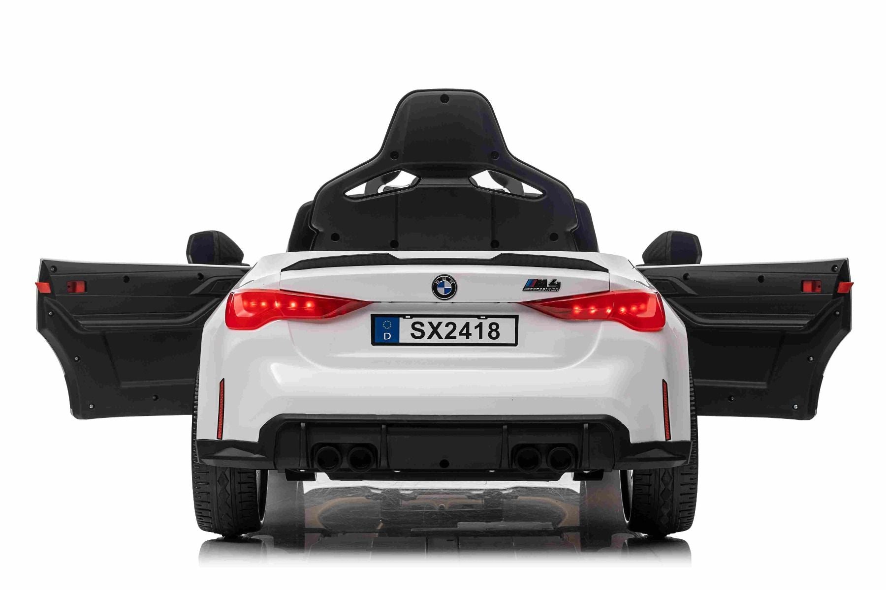 Elektro-Rutschauto BMW M4, weiß, 2,4-GHz-Fernbedienung, USB-/Aux-Eingang, Federung, 12-V-Batterie, LED-Leuchten, 2 x Motor, ORIGINAL-Lizenz