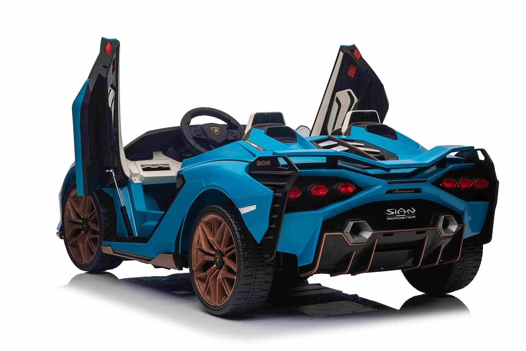 Elektro-Rutschauto Lamborghini Sian 4X4, blau, 12 V, 2,4 GHz-Fernbedienung, USB-/AUX-Eingang, Bluetooth, Federung, vertikal öffnende Türen, weiche EVA-Räder, LED-Leuchten, ORIGINAL-Lizenz