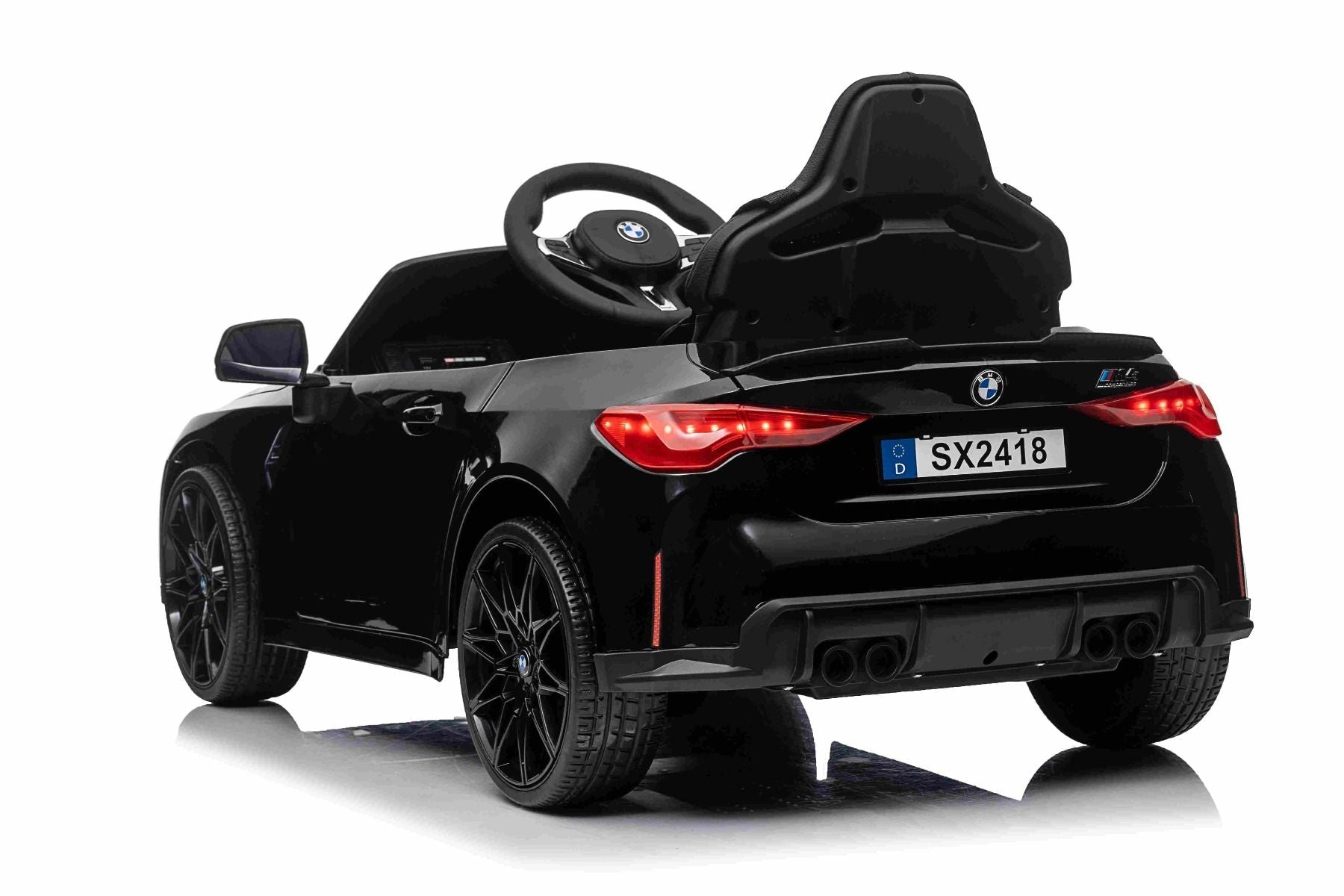 Elektro-Rutschauto BMW M4, schwarz, 2,4-GHz-Fernbedienung, USB-/Aux-Eingang, Federung, 12-V-Batterie, LED-Leuchten, 2 x Motor, ORIGINAL-Lizenz