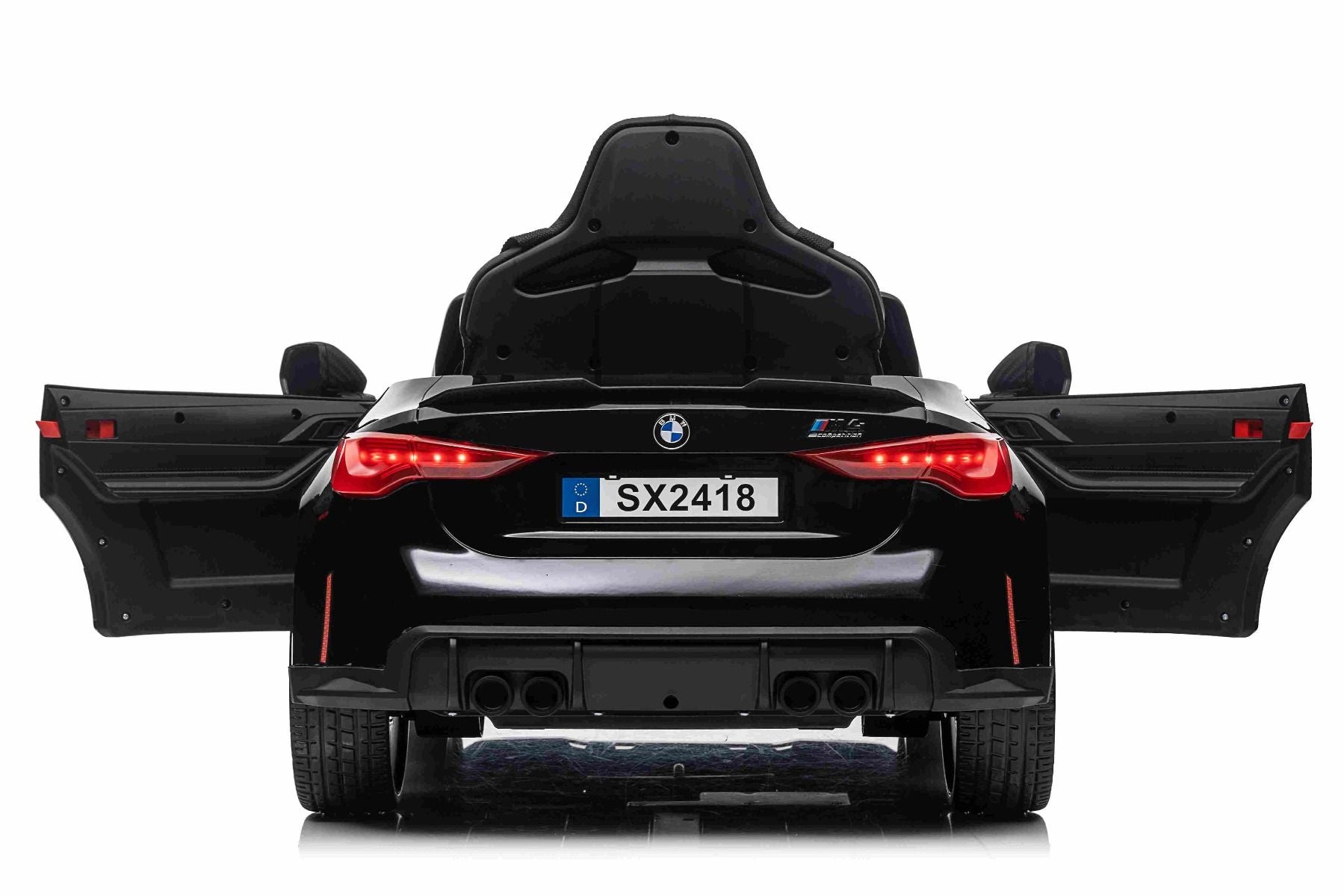 Elektro-Rutschauto BMW M4, schwarz, 2,4-GHz-Fernbedienung, USB-/Aux-Eingang, Federung, 12-V-Batterie, LED-Leuchten, 2 x Motor, ORIGINAL-Lizenz