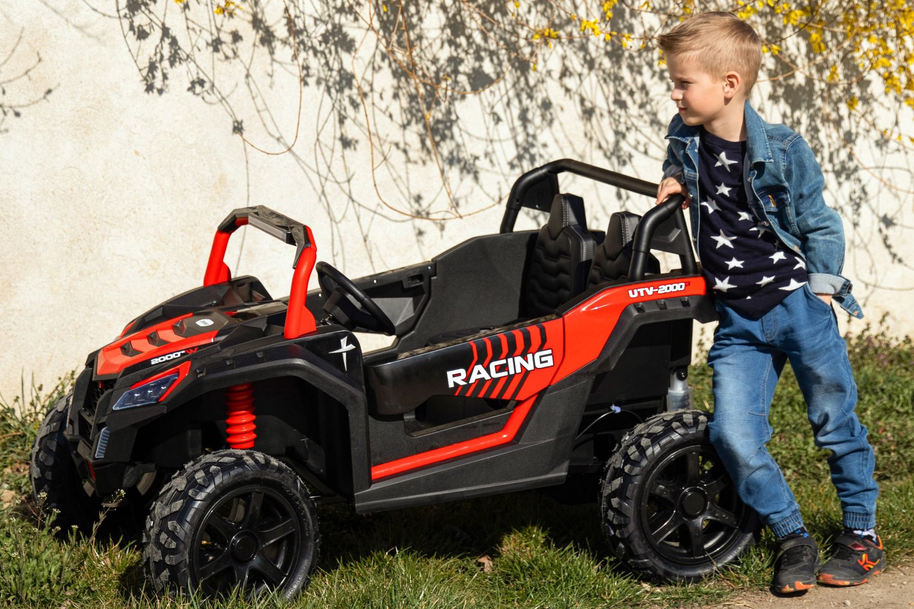Kinder Elektroauto 24V UTV XXL, rot, elektroauto für kinder 2 sitzer, Ledersitze, 180W Motoren, elektrofahrzeug kinder ab 3 bis 12 jahre