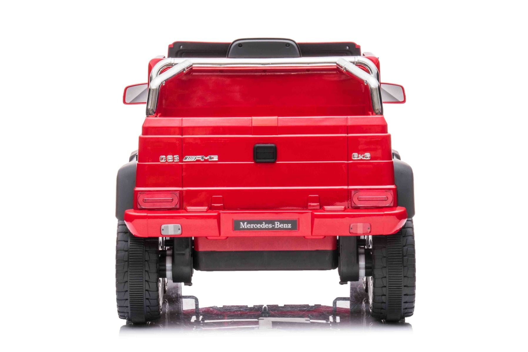 Elektro-Rutschauto Mercedes-Benz G63 AMG 6X6, Einsitzer, rot, 6 Räder mit Einzelradaufhängung, Antrieb 2 x 45-W-Motoren, 12V10AH-Batterie, Kunststoffräder und -sitz, Fernbedienung, lizenziert