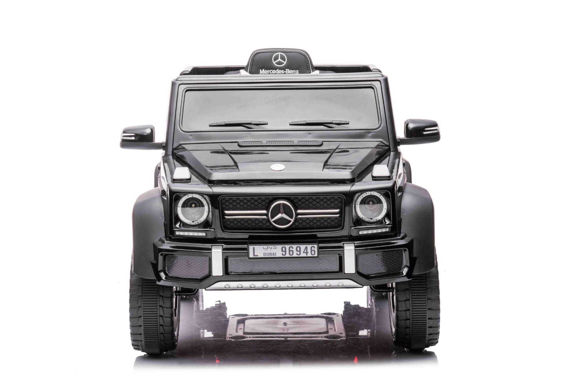 Elektro-Rutschauto Mercedes-Benz G63 AMG 6X6, Einsitzer, schwarz, 6 Räder mit Einzelradaufhängung, Antrieb 2 x 45-W-Motoren, 12V10AH-Batterie, Kunststoffräder und -sitz, Fernbedienung, lizenziert