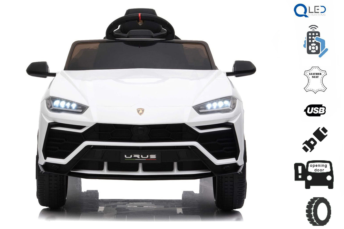 Kinder elektroauto 12V Lamborghini URUS, weiß, original lizenziert, 2x Motor, 12V Batterie, Elektroauto für kinder mit 2,4-GHz-Fernbedienung, weiche EVA-Räder, Federung, Elektrofahrzeug kinder ab 3 bis 6 jahre
