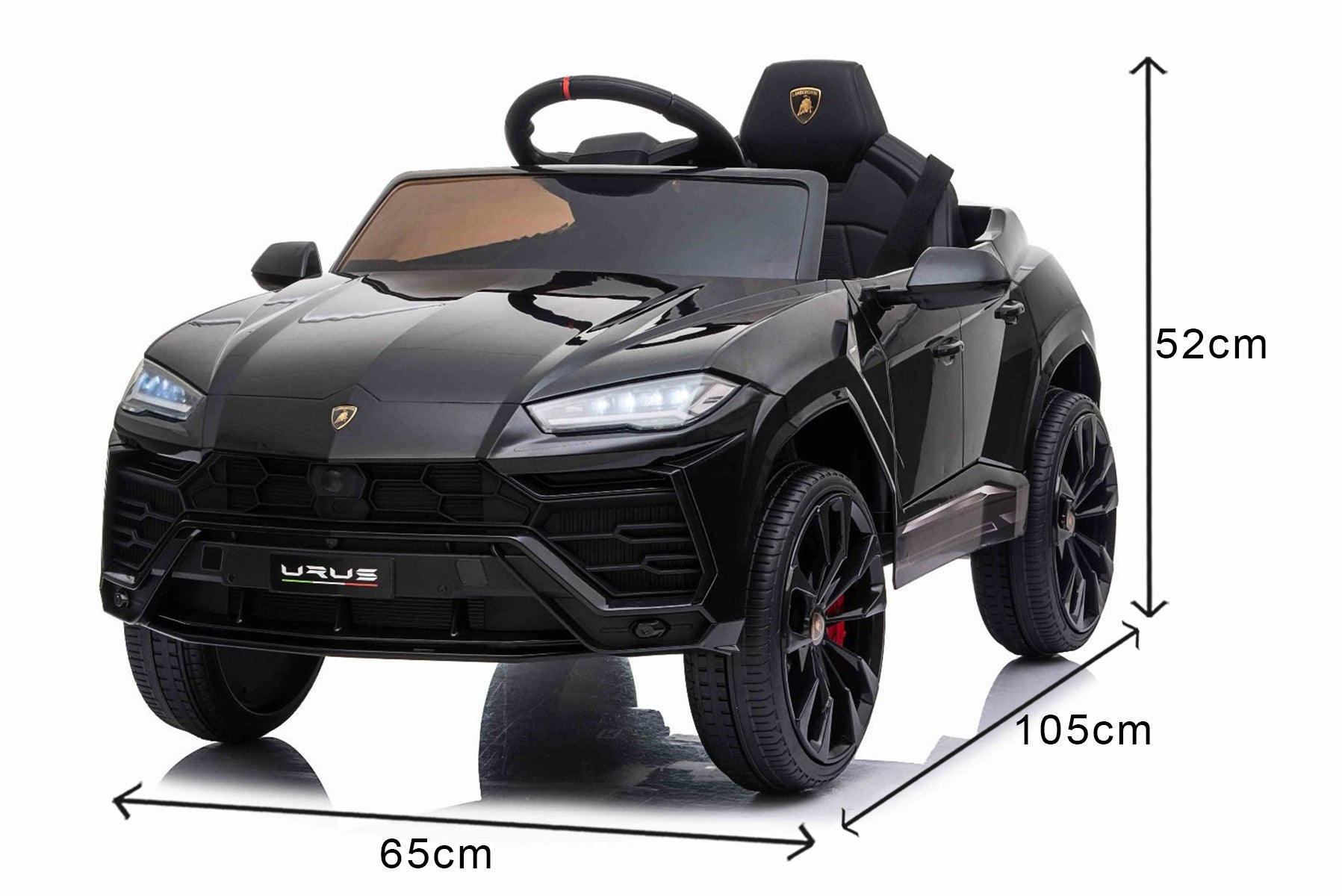 Kinder elektroauto 12V Lamborghini URUS, Schwarz, original lizenziert, 2x Motor, 12V Batterie, Elektroauto für kinder mit 2,4-GHz-Fernbedienung, weiche EVA-Räder, Federung, Elektrofahrzeug kinder ab 3 bis 6 jahre