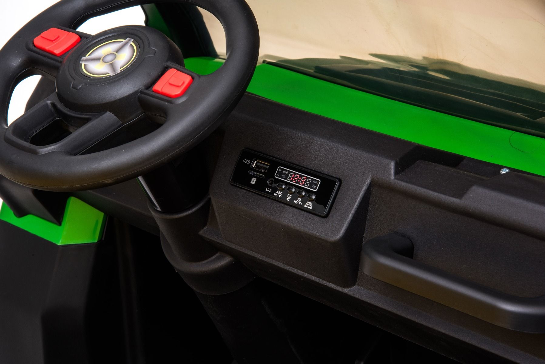 Farm Elektroauto Kinder RIDER 6X6 mit Vierradantrieb, 4 X 35W, 2x12V Batterie, EVA-Räder, Federachsen, 2,4 GHz Fernbedienung, Zweisitzer, MP3-Player mit USB/SD-Eingang, Bluetooth