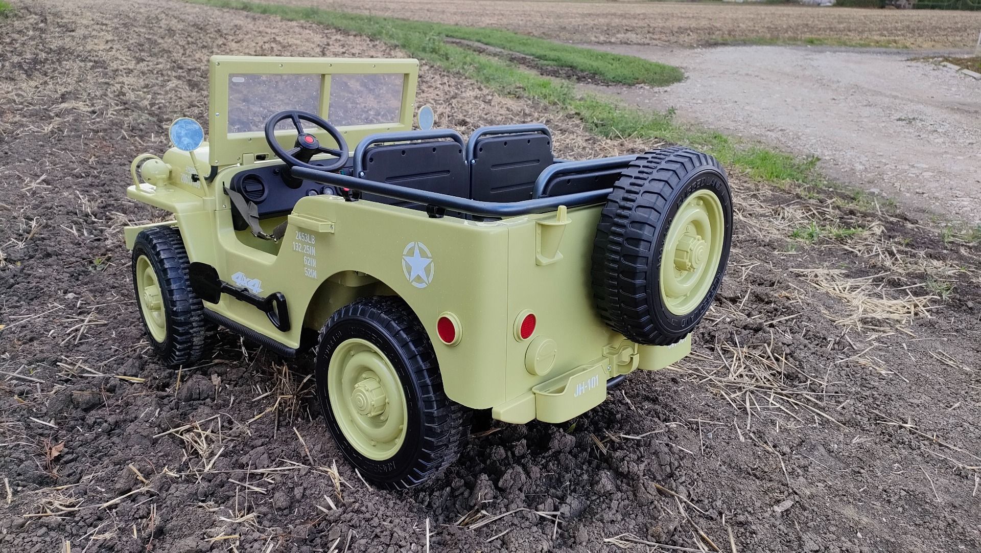 RIRICAR 4x4 Kinder Elektroauto 12V USA Army, 3 sitzer, Elektroauto für Kinder mit 2,4GHz Fernbedienung, MP3/USB/SD, Elektrofahrzeug Kinder ab 3-8 Jahre